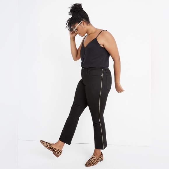 Madewell | Black Cali Demi-Boot Jeans Festive Gold Piping Edition Size 31/12 - Picture 1 of 13